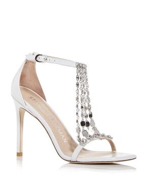 Stuart Weitzman Ivory Crystal T-Strap High Heel Sandals